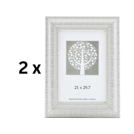 Nuotraukų rėmelis, plastikinis, A4, 21x29,7 cm, baltos sp. vidinis rėmelis su ornamentu, pakuotė 2 vnt.