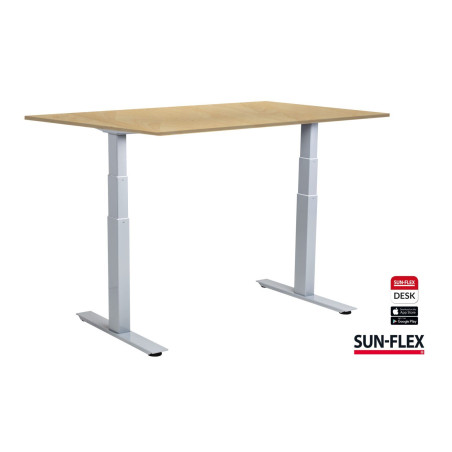 Reguliuojamo aukščio stalas SUN-FLEX®EASYDESK ADAPT, elektrinis, dviejų variklių, baltas rėmas, 140x80 cm, beržo stalviršis