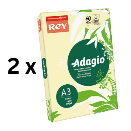 Spalvotas popierius REY ADAGIO 03, A3, 80 g/m2, 500 lapų, pakuotė 2 vnt., šviesiai geltona sp.