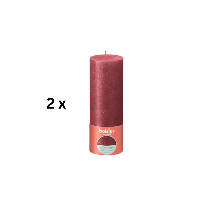 Žvakė - cilindras RUSTIC, raudona, D 6,8 cm, H 19 cm, vnt,, pakuotė 2 vnt.
