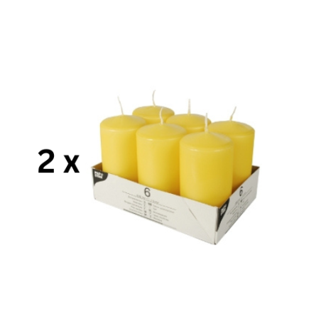 Žvakė - cilindras, geltona, D 6 cm, H 11,5 cm, 24 h, 6 vnt.,, pakuotė 2 vnt.