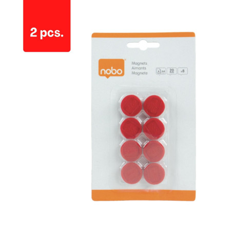 Magnetai NOBO, 20 mm, 8 vnt., raudona sp., pakuotė 2 vnt.