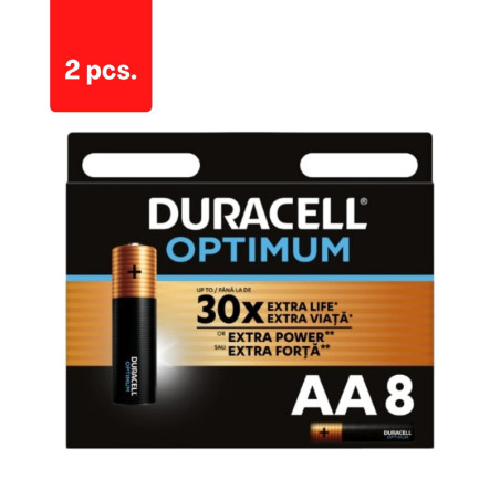 Baterijos DURACELL Optimum, AA, 8 vnt., pakuotė 2 vnt.