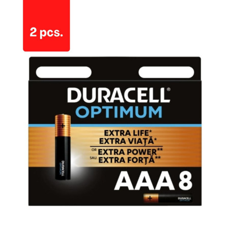 Baterijos DURACELL Optimum, AAA, 8 vnt., pakuotė 2 vnt.