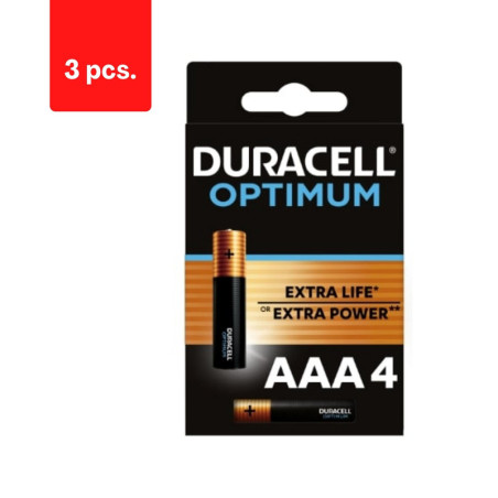 Baterijos DURACELL Optimum, AAA, 4 vnt., pakuotė 3 vnt.