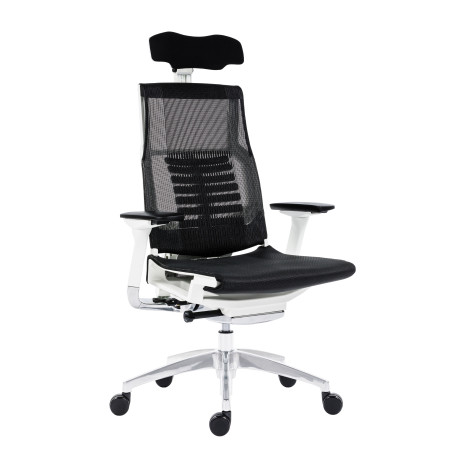 Ergonominė kėdė POFIT su bluetooh sąsaja, baltas rėmas, juodas tinklelis