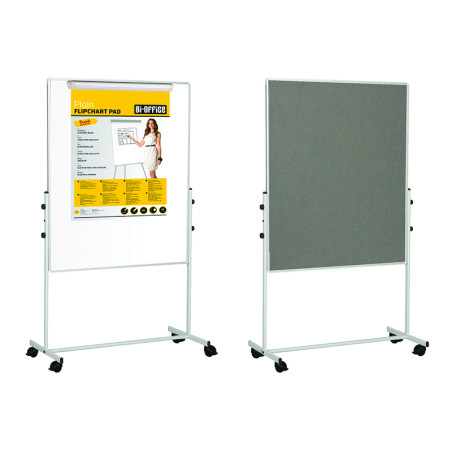 Mobilioji dvipusė lenta BI-OFFICE 100x100, baltoji magnetinė ir pilko veltinio, aliuminio rėmas