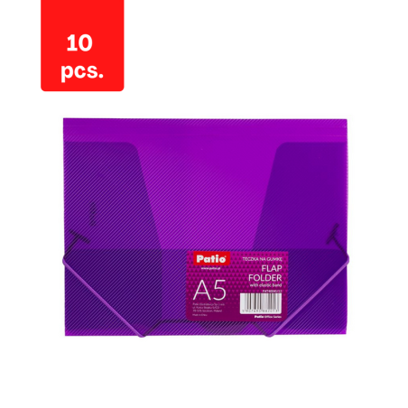 Dėklas dokumentams PATIO su gumele, PP, A5, pakuotė 10 vnt., skaidri violetinė sp.