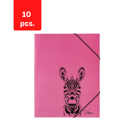 Aplankas dokumentams, sąsiuviniams PAGNA Zebra, A4, su gumele, rožinis, pakuotė 10 vnt.
