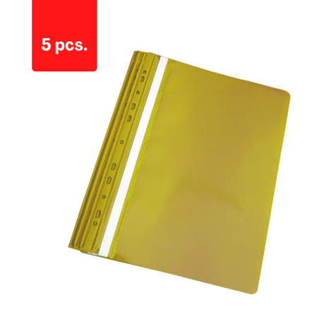 Aplankas su įsegėle ir europerforacija PANTA PLAST, A4, matinis viršelis, geltonas pakuotė 5 vnt.