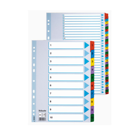 Kartoniniai spalvoti skiriamieji lapai ESSELTE, 1-10, A4 pakuotė 5 vnt.