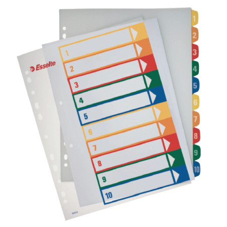 Plastikiniai spalvoti skiriamieji lapai ESSELTE, 1-10, A4, MAXI pakuotė 5 vnt.