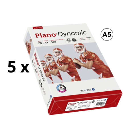 Biuro popierius PlanoDynamic, A5, 80 g/m2, 500 lapų pakuotė 5 vnt.