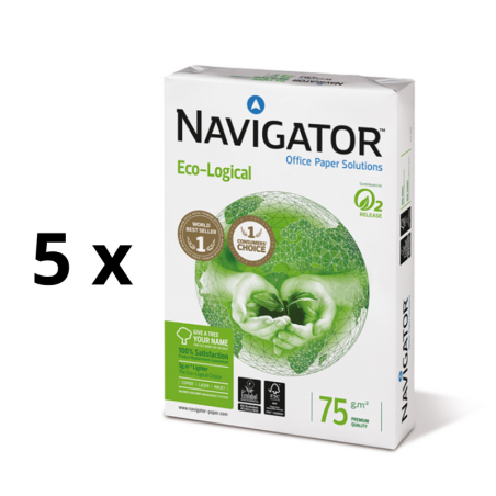 Biuro popierius NAVIGATOR ECO-LOGICAL, A4, 75 g/m2, 500 lapų pakuotė 5 vnt.