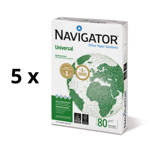 Biuro popierius NAVIGATOR UNIVERSAL, A4, 80 g/m2, 500 lapų pakuotė 5 vnt.