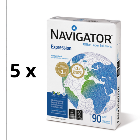 Biuro popierius NAVIGATOR EXPRESION A4, 90 g/m2, 500 lapų pakuotė 5 vnt.