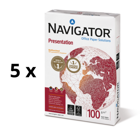 Biuro popierius NAVIGATOR PRESENTATION, A4, 100 g/m2, 500 lapų pakuotė 5 vnt.