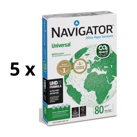 Biuro popierius NAVIGATOR CO2 NEUTRAL, A4, 80 g/m2, 500 lapų pakuotė 5 vnt.