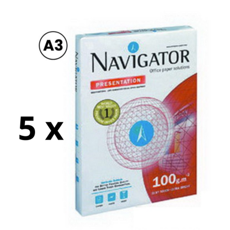 Biuro popierius NAVIGATOR PRESENTATION, A3, 100 g/m2, 500 lapų pakuotė 5 vnt.