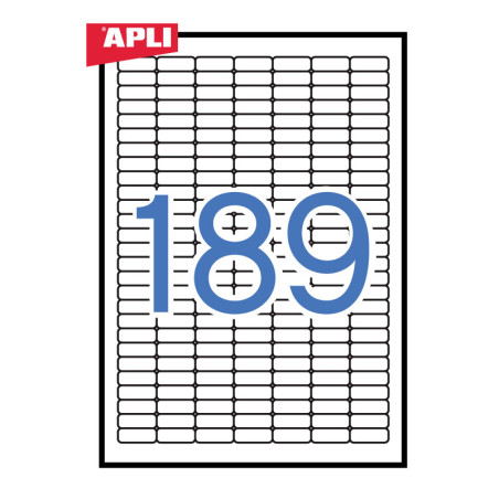 Lipnios etiketės APLI, 25.4 x 10 mm suapvalinti kamp., A4, nuimami, 189 lipdukai lape, 25 lapai, balta