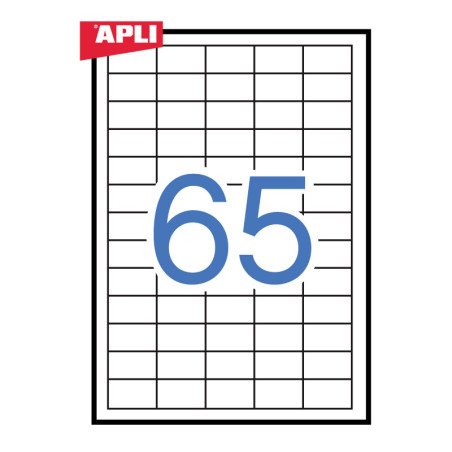 Lipnios etiketės APLI, 38 x 21,2 mm, A4, 65 lipdukai lape, 100 lapų, balta