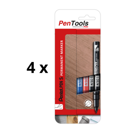 Permanentinis žymeklis Pentel Pen N50S, 1mm , 4 pcs, įvairių spalvų pakuotė 4 vnt.