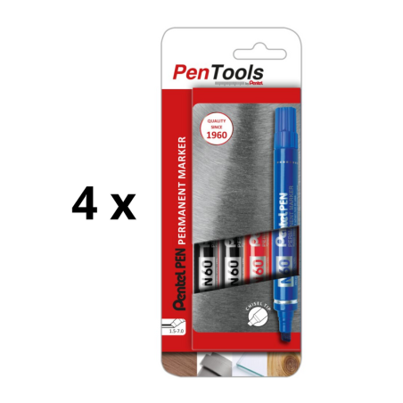 Permanentinis žymeklis Pentel Pen N60, 1,5 - 7 mm, 4 vnt., įvairių spalvų pakuotė 4 vnt.