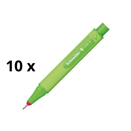 Rašiklis SCHNEIDER LINK-IT 0.4 mm, trumpas žalias korpusas, raudonas rašalas pakuotė 10 vnt.