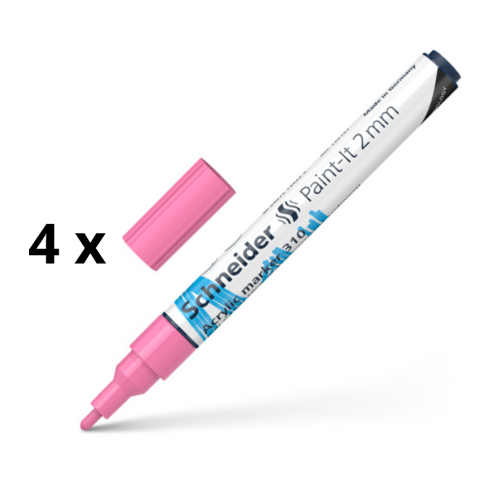 Akrilinis žymeklis SCHNEIDER Paint-it 310, 2 mm, pastelinė rožinė sp. pakuotė 4 vnt.