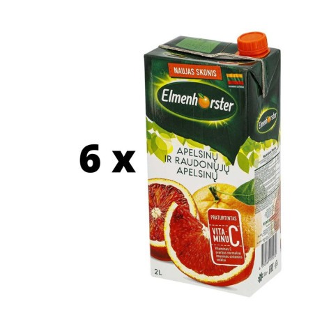 Gaivusis sulčių gėrimas ELMENHORSTER, apelsinų ir raudonųjų apelsinų, be konservantų, 20%, 2l  x  6 vnt. pakuotė