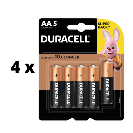 Baterijos DURACELL AA, 5 vnt.  x  4 vnt. pakuotė