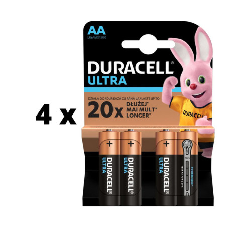 Baterijos DURACELL Ultra AA, 4vnt.  x  2 pak. pakuotė