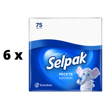 Servetėlės SELPAK Classic, baltos, 3 sluoksnių,  30 x 30 cm, 75 vnt.  x  6 pak.