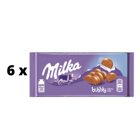Šokoladas MILKA Bubbly Alpine Milk, 90 g  x  6 vnt. pakuotė