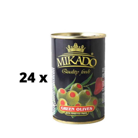 Alyvuogės MIKADO, įdarytos su paprika, M dydis, 300/120 g  x  24 vnt. pakuotė