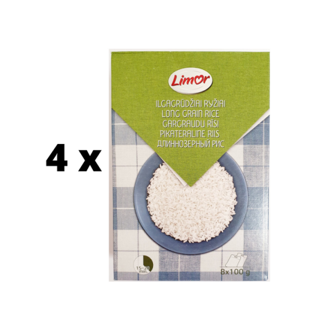 Ilgagrūdžiai ryžiai LIMOR, 8 x 100 g  x  4 vnt. pakuotė