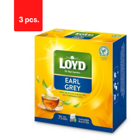 Aromatizuota juodoji arbata LOYD Earl Grey, 75 x 1.7g  x  3 pak. pakuotė