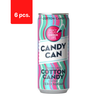 Gazuotas gaivusis gėrimas CANDY CAN, cukraus vatos skonio, su saldikliais, 0.33l D  x  6 vnt. pakuotė