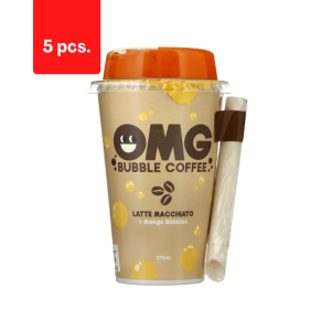 Kavos gėrimas OMG, su pienu ir mangų skonio burbuliukais, 270 ml  x  5 vnt. pakuotė