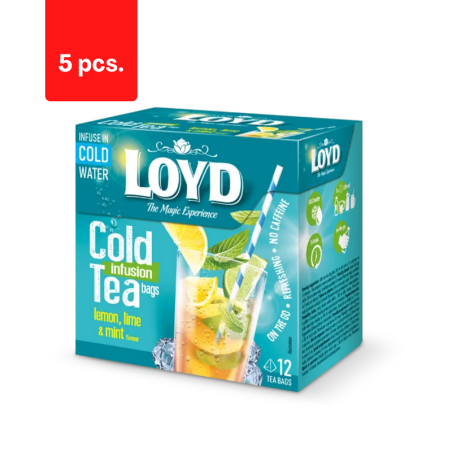 Arbata LOYD Cold Infusion, citrinų, žaliųjų citinų ir mėtų skonio, 12 x 2,5 g  x  5 pak.