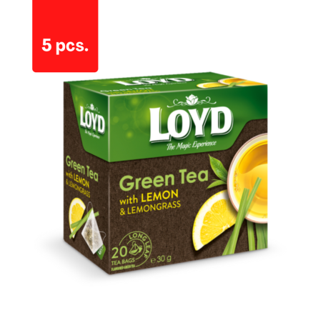 Aromatizuota žalioji arbata LOYD, su citrinų žievelėmis ir citrinžole, 20 x 1.5g  x  5 pak.