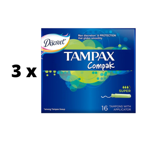 Tamponai TAMPAX Compak Super, 16 vnt.  x  3 vnt. pakuotė