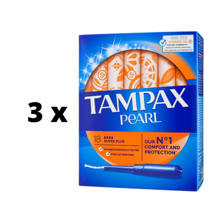 Tamponai TAMPAX Pearl Super, 18 vnt.  x  3 vnt. pakuotė