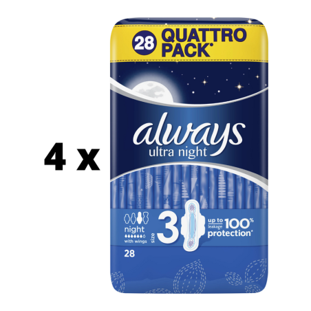 Higieniniai paketai ALWAYS Ultra Night Quattro, 28vnt.  x  4 vnt. pakuotė