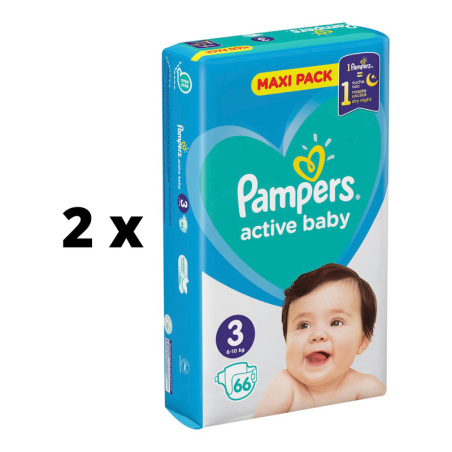 Sauskelnės PAMPERS Active Baby Maxi Pack, 3 dydis, 6-10kg, 66 vnt.  x  2 vnt. pakuotė
