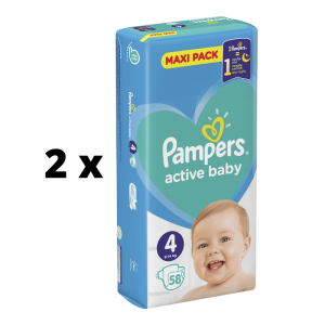 Sauskelnės PAMPERS Active Baby Maxi Pack, 4 dydis, 9-14 kg, 58 vnt.  x  2 vnt. pakuotė