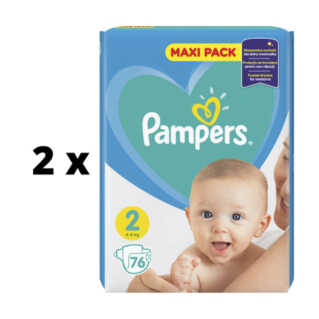 Sauskelnės PAMPERS New Baby, Value Pack Plus, 2 dydis, 4-8 kg, 76 vnt.  x  2 vnt. pakuotė