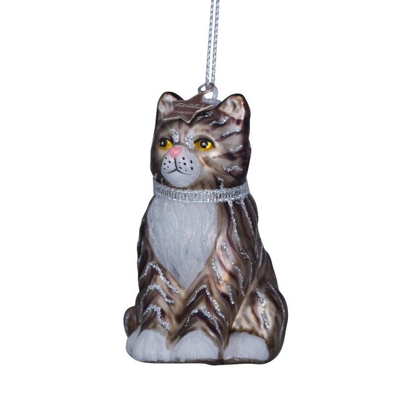 Glass Christmas tree toy - cat, 7.5 cm