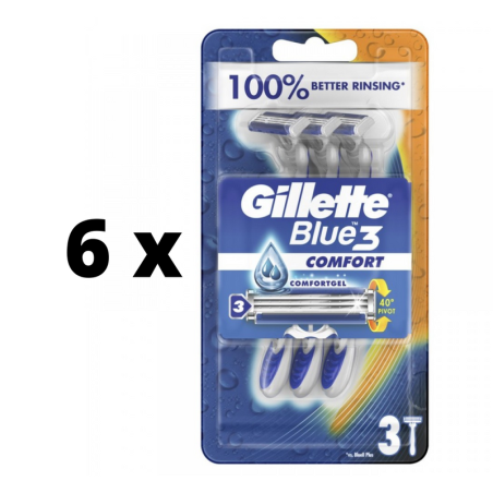 Vienkartiniai skustuvai Gillette BLUE 3 Restage, 3 vnt.  x  6 pak. pakuotė