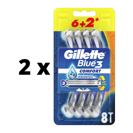 Vienkartiniai skustuvai Gillette BLUE 3, 6 vnt.+ 2 vnt.  x  2 vnt. pakuotė